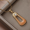 Minimalist 304 Stainless Steel Enamel with Imitation Pearl Trapezoid Pendant Necklaces for Women DN6458-3