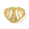 Virgin Mary Hollow Brass Micro Pave Cubic Zirconia Open Cuff Rings for Women RJEW-Z050-19G-2