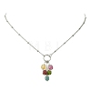 Natural Multicolor Tourmaline Faceted Cube Beaded Tassel Pendant 304 Stainless Steel Satellite Chain Necklaces for Women NJEW-JN06448-01-3