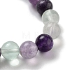 Round & Cat Head Natural Fluorite Beaded Stretch Bracelets for Women BJEW-K251-03E-4