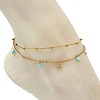 Round Natural Mixed Gemstone & 304 Stainless Steel Charm 2-Strand Anklets for Women AJEW-AN00816-4