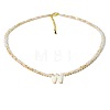 Natural White Shell Letter Faceted Glass Beaded Necklaces with 304 Stainless Steel End Chains SS7282-22-1