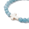 3Pcs 3 Style Natural Blue Quartz & Grade A Amazonite & Turquoise Cross Beaded Stretch Bracelets Set BJEW-JB09408-3