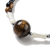 Natural Tiger Eye Round & Synthetic Non-magnetic Hematite & White Shell Beaded Bracelets for Women BJEW-K251-02G-3