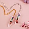 Natural Mixed Stone Wire Wrap Bullet Pendant Necklaces Set for Women NJEW-SW00010-2
