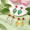 Rose with Leaf Seed Beads Stud Earrings EJEW-MZ00222-2