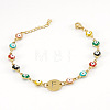Colorful 304 Stainless Steel & Evil Eye Enamel Flat Round Link Bracelets FS-WGB13F5-06-1