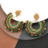 304 Stainless Steel & Bohemian Beaded Fan Dangle Stud Earrings for Women EJEW-R001-05G-02-1