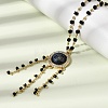 Boho Brass Resin Layered Tassel Evil Eye Pendant Necklaces NJEW-L014-02G-3