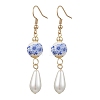 Round with Flower Pattern Porcelain Ceramic Dangle Earrings EJEW-JE06347-01-2
