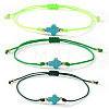 3Pcs Dyed Synthetic Green Turquoise & Brass Beaded Braided Bead Bracelets QB7029-16-1