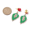 Rose with Leaf Seed Beads Stud Earrings EJEW-MZ00222-03-3