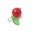 Natural Dyed Malaysia Jade Round Fruit Charms with Glass Leaves PALLOY-JF03401-01-5