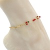 Brass Enamel Red Cherry Link and Paperclip Chain Anklets for Women AJEW-AN00815-2