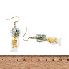 Fish Natural Shell & Natural Larimar Chips Dangle Earrings EJEW-JE07166-4
