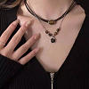 2Pcs Brass & Resin Imitation Tiger Eye Oval Round Pendant Multi-Layer Necklaces FS-WG4B863-01-3