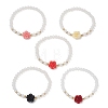 Glass with Synthetic Coral 3D Flower Rose  Beaded Stretch Bracelets for Women BJEW-JB13498-2