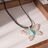 Alloy with Synthetic Turquoise Hollow Butterfly Pendant Black Waxed Cord Long Necklaces for Women FS-WG6109F-02-1