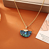 Dyed Natural Paua Shell Fan Shaped PEndant Brass Rope Chain Necklaces for Women WG60023-01-1