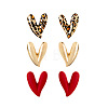 3 Pairs Heart with Leopard Print  Spray Painted Alloy Stud Earrings FS-WG7979B-01-5