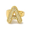 Letter Brass Micro Pave Clear Cubic Zirconia Open Cuff Ring for Women RJEW-N046-03A-G-2