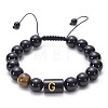 Natural Black Agate & Tiger Eye Round Beaded Adjustable Bracelets HL8029-7-1