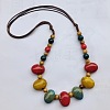 Ethnic Style Oval Porcelain Beaded Bib Necklaces with Imitation Leather Cord FS-WGD6870-02-3