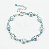 Bohemian Synthetic Turquoise & Alloy with Carved Flowers Link Bracelets XI0721-2-1