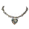 Natural Paua Shell Heart Pendant Electroplated Natural Freshwater Shell Beaded Necklaces NJEW-JN06325-4