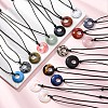 Ring Natural & Synthetic Mixed Gemstone Pendant Black Waxed Cord Adjustable Necklaces NJEW-G169-02-1