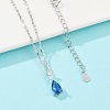 925 Sterling Silver Sapphire Rhinestone Teardrop Pendant Necklace for Women NJEW-V013-01P-1