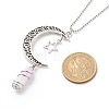 Natural Purple White Jade Bullet with Alloy Moon and Star Pendant Necklace NJEW-JN03912-02-7