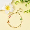 Brass Enamel Flower Link Chain Bracelets for Women BJEW-JB14167-02-1