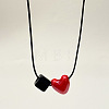 Handmade Porcelain Heart Cube Resin Beads Pendant Adjustable Black Waxed Cord Necklaces for Women WG3943B-02-1