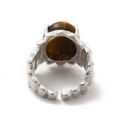 Natural Tiger Eye Oval Open Cuff Ring RJEW-P082-03P-03-1