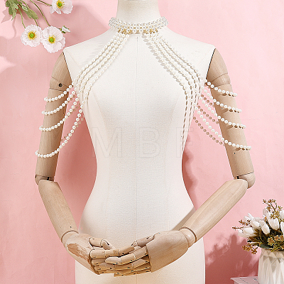 1Pc Round White ABS Plastic Imitation Pearl Beaded Multi-Layered Shoulder Chains AJEW-HY0003-27-1