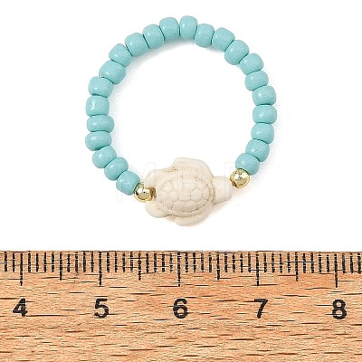 3Pcs Synthetic Turquoise & Hematite & Glass Seed Beaded Finger Rings RJEW-JR01092-1
