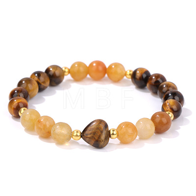 Heart & Round Natural Tiger Eye Bead Stretch Bracelets MK5607-4-1