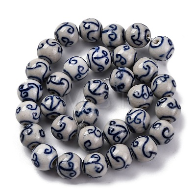 Handmade Blue and White Porcelain Beads Strands PORC-I027-01F-1