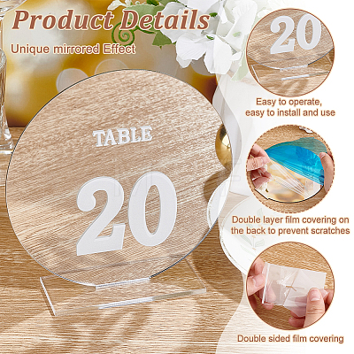 Acrylic Mirror Table Number Sign AJEW-WH0258-861A-1