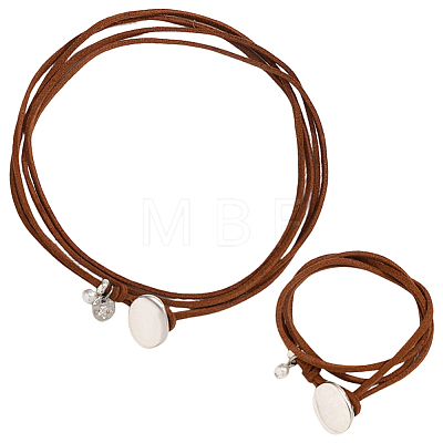 2Pcs 2 Styles Alloy Rectangle PU Leather Layered Cord Choker Necklaces for Women NJEW-CL0001-34A-1