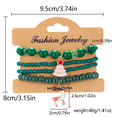 4Pcs Christmas Acrylic Rhinestone Bead Strech Bracelets Sets PW-WG4EE2D-03-1