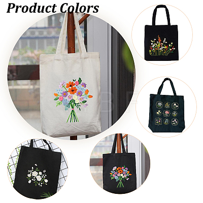 DIY Canvas Bag Flower Embroidery Kits DIY-WH0374-84B-1