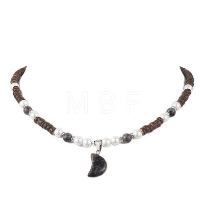 Moon Larvikite Pendant Necklaces for Women NJEW-JN04664-02-1