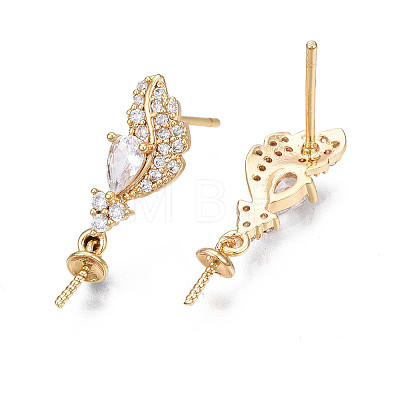 Feather Shape Brass Micro Pave Clear Cubic Zirconia Earring Findings KK-S356-435A-NF-1