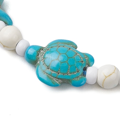 Turtle & Starfish Dyed Synthetic Turquoise Slider Bracelets BJEW-JB10279-02-1