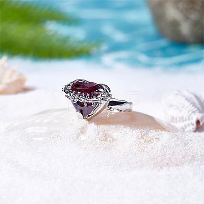 Red Heart Zirconia Ring Adjustable Gemstone Promise Ring Fashion Solitaire Love Eternity Open Ring Jewelry Gift for Women Mother's Day birthday Wedding Engagement JR954A-1