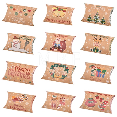 24Pcs 12 Styles Christmas Theme Cardboard Candy Pillow Boxes CON-FS0001-12-1