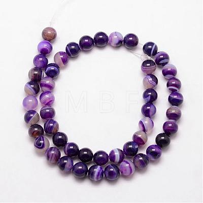 Natural Striped Agate/Banded Agate Bead Strands G-K166-13-10mm-04-1