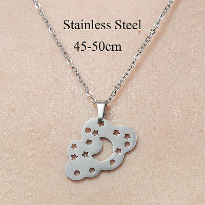 201 Stainless Steel Hollow Cloud with Star Pendant Necklace NJEW-OY001-76-1